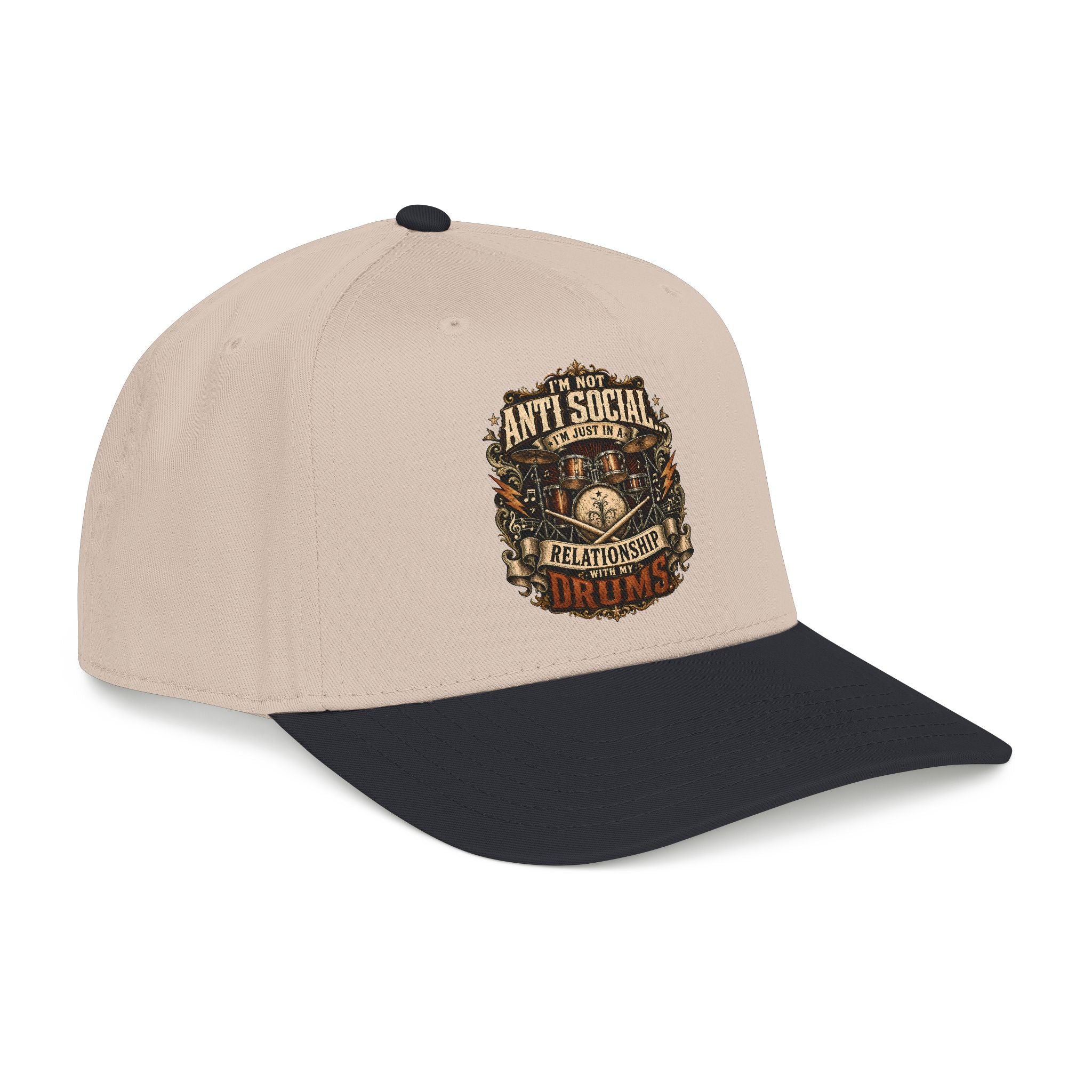 Beige and green cap with a patch on a white background
