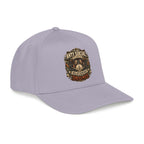 A light lavender baseball cap with a detailed graphic on the front that reads 'I AM ANTI SOCIAL AND SINGLE RELATIONSHIP STATUS' in a vintage, distressed font.