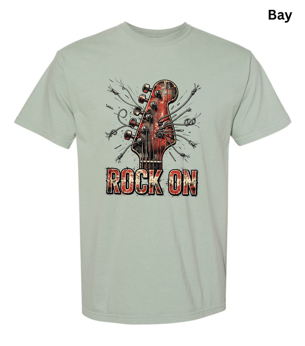 Rock On Guitar T-Shirt | Vintage Rock Music Tee | Guitar Player Shirt | Music Lover Graphic Tee | Rock Band Shirt | Musician Gift for Men & Women