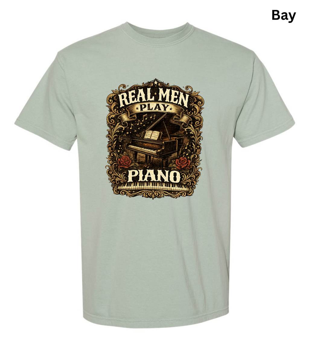 Real Men Play Piano T-Shirt | Funny Pianist Shirt | Vintage Piano Tee | Grand Piano Graphic Shirt | Classical Music Lover Gift | Musician Apparel