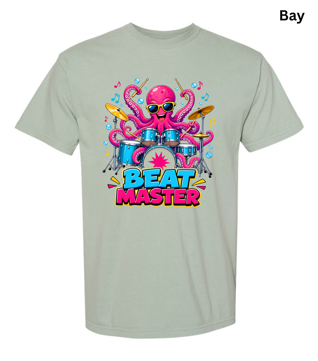 Beat Master Drummer Octopus T-Shirt | Funny Drum Player Tee | Drummer Graphic Shirt | Music Lover Gift | Cute Octopus Drum Set Tee | Unisex Music Apparel