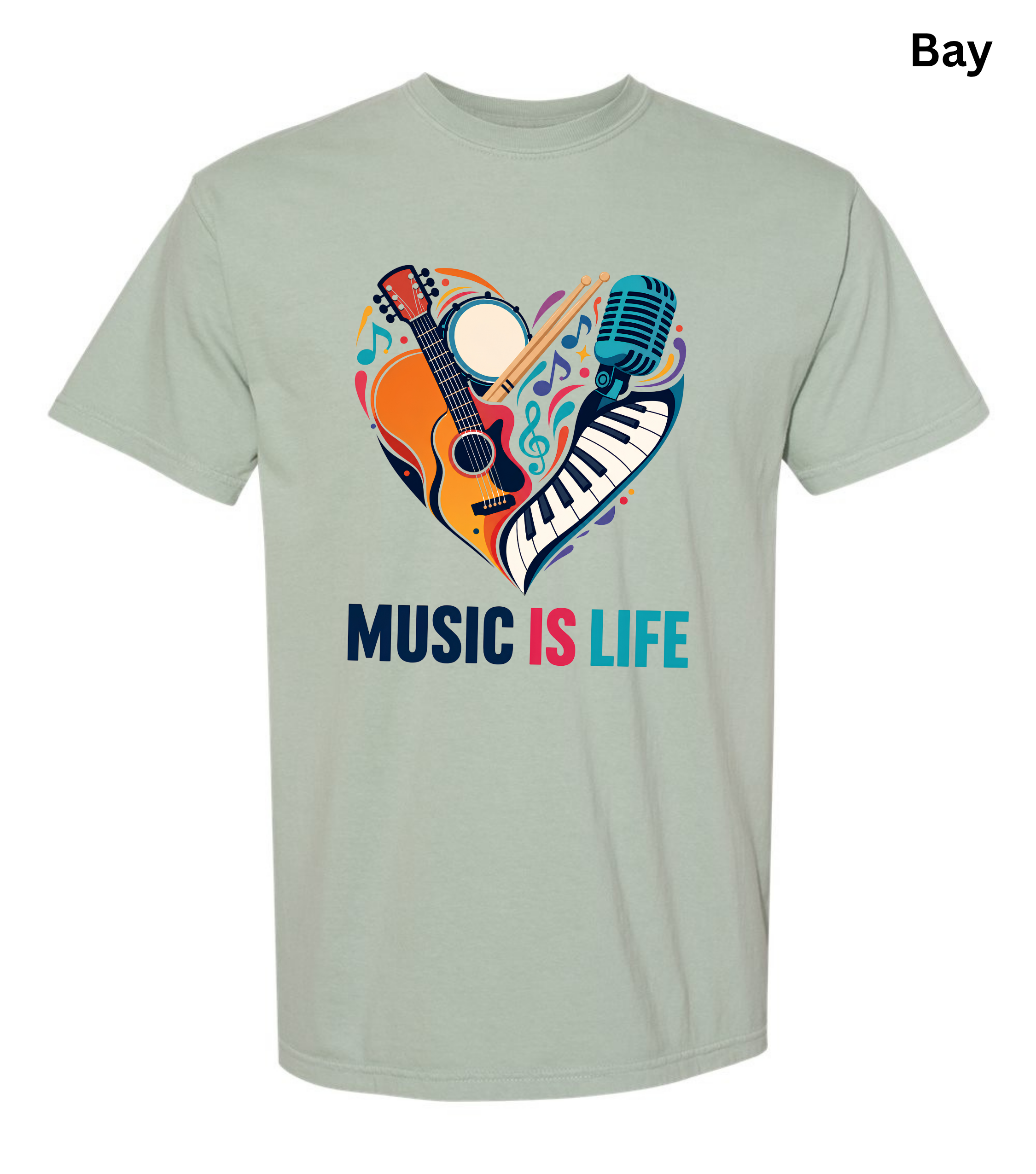 Music Is Life T-Shirt | Colorful Music Lover Graphic Tee with Guitar, Piano & Microphone