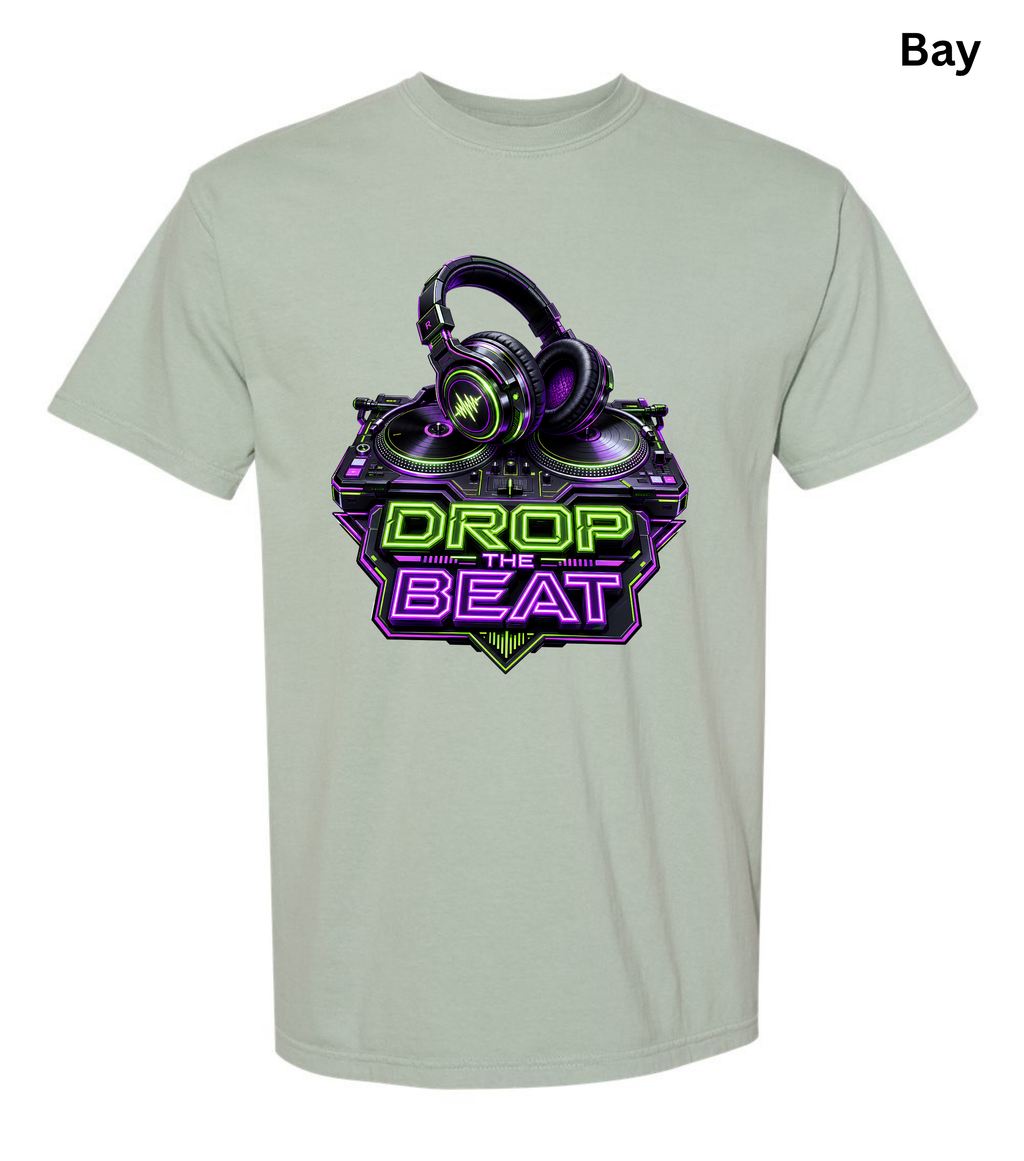 Drop the Beat DJ T-Shirt | Neon DJ Headphones & Turntable Graphic Tee for DJs, EDM & Electronic Music Lovers