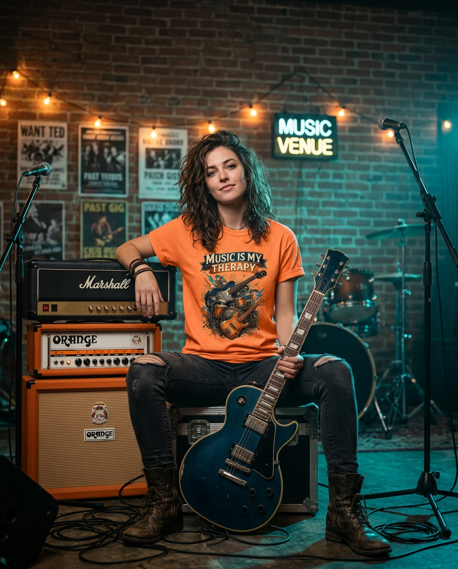 Music Is My Therapy T-Shirt - Vintage Band Instruments Design for Musicians & Music Lovers