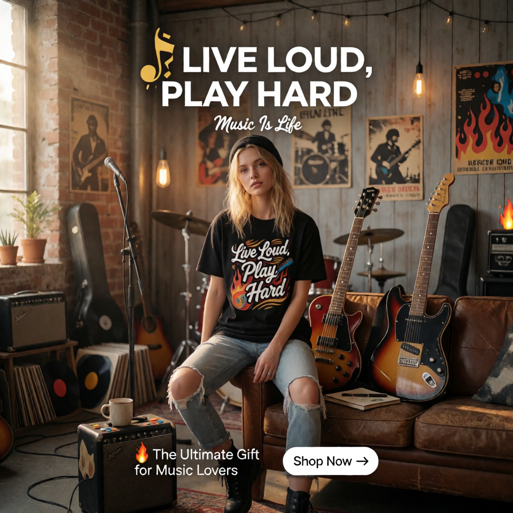 Live Loud Play Hard T-Shirt - Music Is Life Vintage Rock Design for Musicians & Band Members