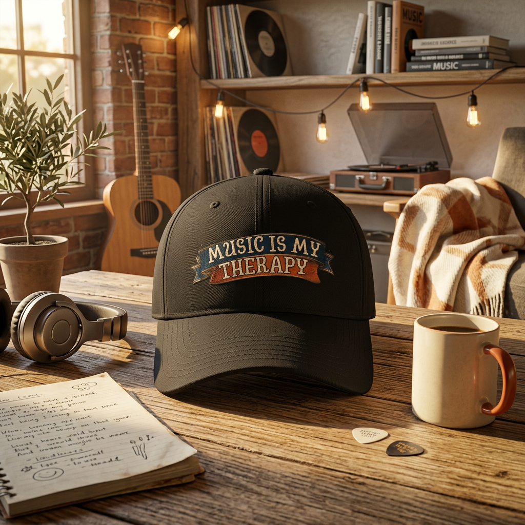 Vintage Music Is My Therapy Hat - Adjustable Baseball Cap for Musicians & Music Lovers