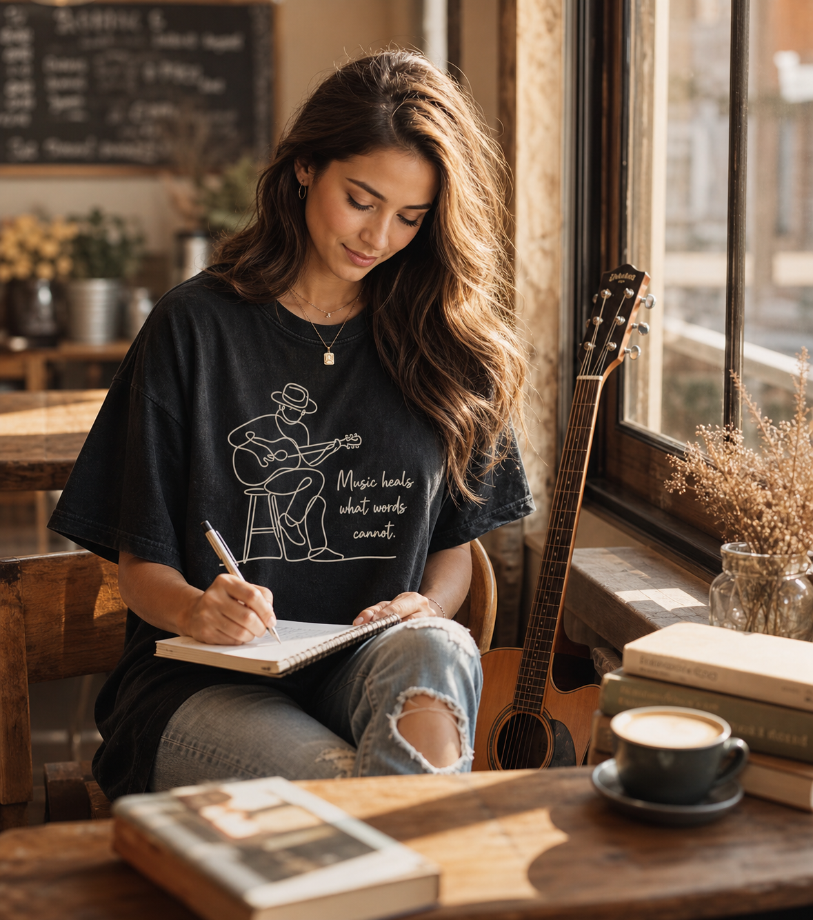 Music Heals What Words Cannot Shirt | Musician Shirt | Guitar Player Gift | Music Teacher Gift | Acoustic Guitar T-Shirt | Gifts for Music Lovers