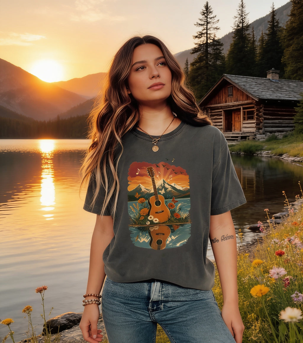 Vintage Acoustic Guitar Music T-Shirt | Musician Shirt | Guitar Player Gift | Country Music Tee | Guitar Lover Gift | Retro Vintage Music Tee