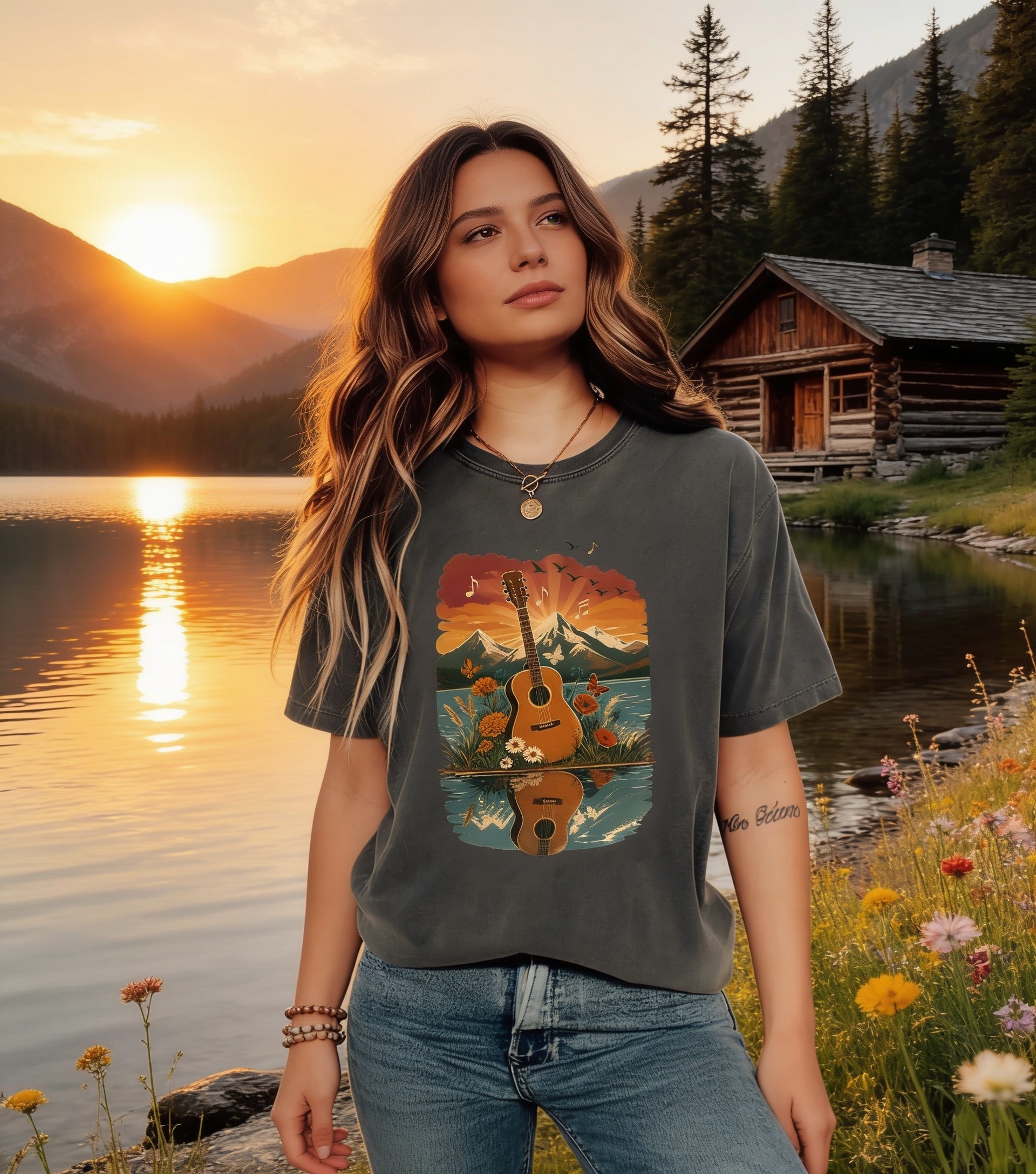 Vintage Acoustic Guitar Music T-Shirt | Musician Shirt | Guitar Player Gift | Country Music Tee | Guitar Lover Gift | Retro Vintage Music Tee