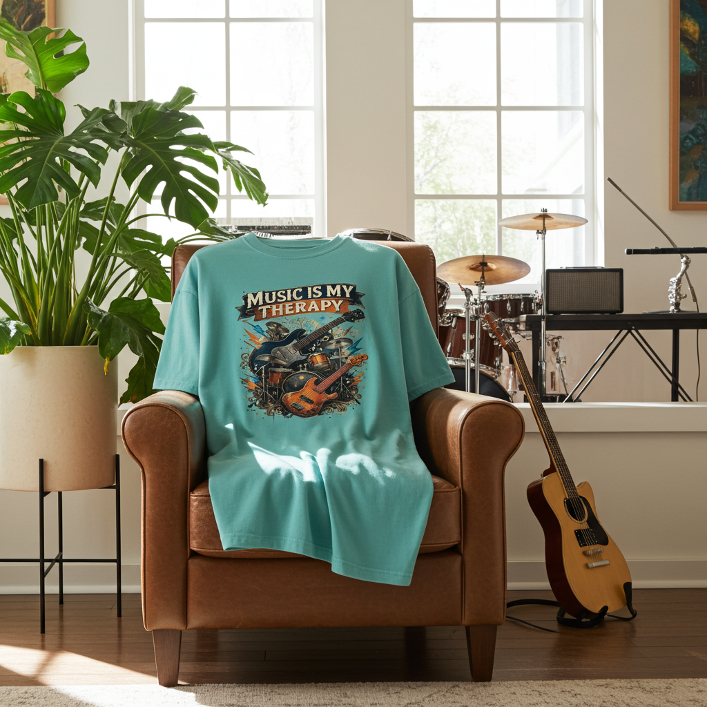 Music Is My Therapy T-Shirt - Vintage Band Instruments Design for Musicians & Music Lovers
